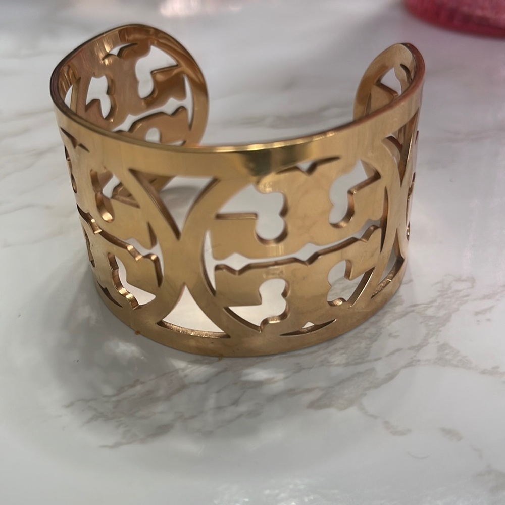 Tory Burch wide cuff bangle in Rose Gold